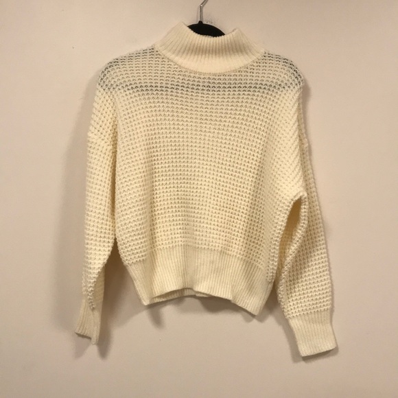 Cream Mock Crop Knit Sweater, Size Sm - Picture 2 of 2